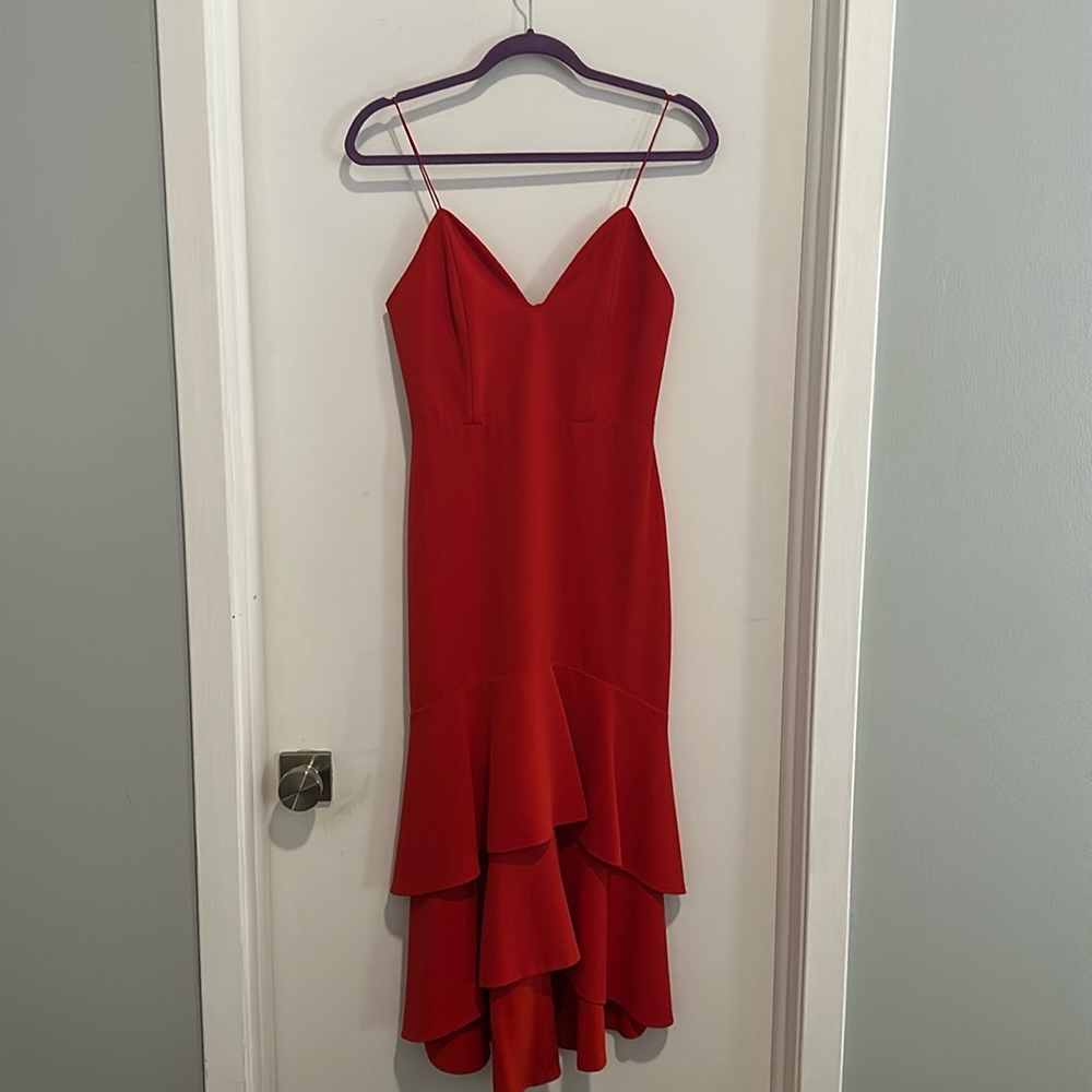 Alice and Olivia red tiny strap ruffle dress
